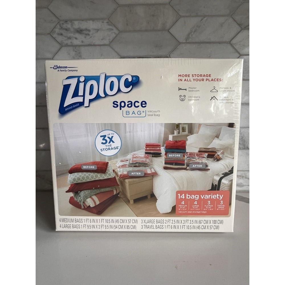 NEW Ziploc Space Bag Combo 14 Bag Variety Vacuum Seal Air & Water Tight Storage